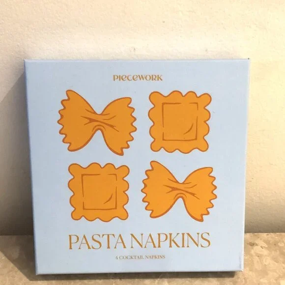 NEW IN BOX! Piecework Pasta Cocktail Napkin Set - Hostess Entertaining Gift - Picture 1 of 8